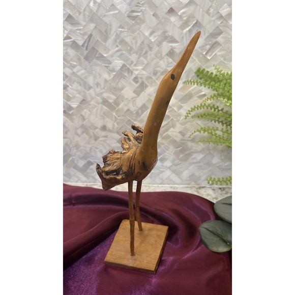 Wood bird figurine, burl‎ wood sculpture, wooden stork or crane figure - Picture 5 of 13